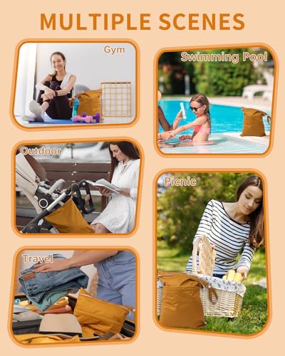 babygoal Wet Dry Bags for Baby Cloth Diapers, Washable Travel Bags, Beach, Pool, Gym Bag for Swimsuits & Wet Clothes with Two Zippered Pockets 3 Pack, 3LN20 - color: Light brown & sugar brown