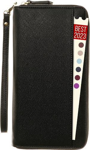 Travel Document Organizer - RFID Passport Wallet Case Family Holder Id Wristlet - color: Family Black