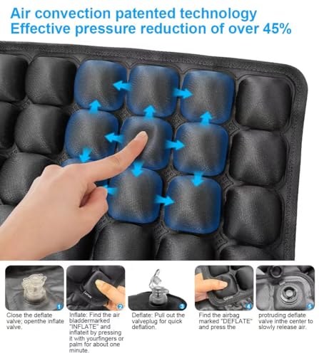 Sondur Travel Cushion, Inflatable Airplane Seat Cushion for Long Flights, 3D Air Cell Seat Cushions with Foot-operated Inflatable Accessories for Office Chair, Wheelchair, Cars, Home Living - color: Black