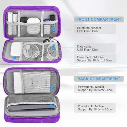 ZINMARK Portable Cable Organizer Case,Travel Pouch with Double-Layer Storage for Cables,Chargers,Earbuds & Phone,Black Purple– Small Size - color: Black Purple