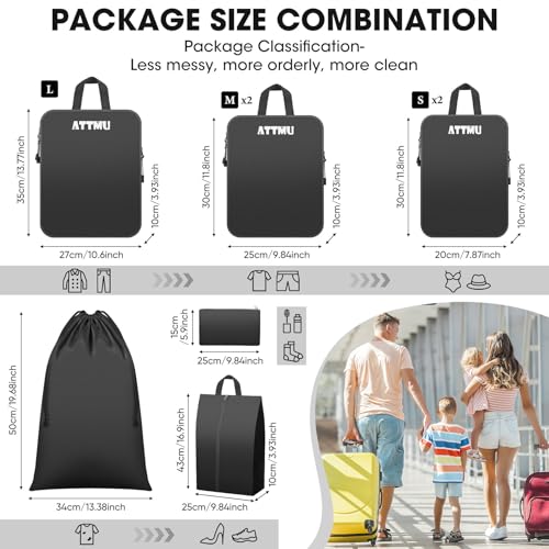 8 Set Compression Packing Cubes for Travel, Expandable Compression Cubes for Suitcases, Lightweight Suitcase Organizer with Shoes & Laundry Bags, Travel Accessories for Men Women