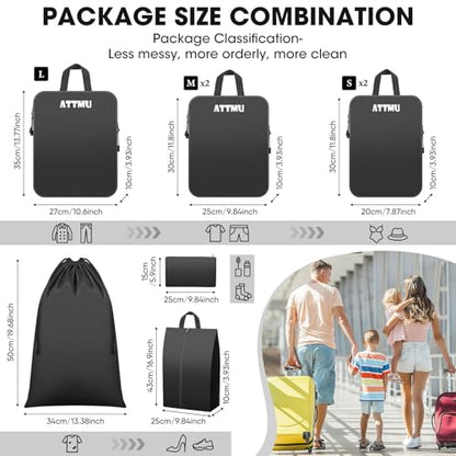 8 Set Compression Packing Cubes for Travel, Expandable Compression Cubes for Suitcases, Lightweight Suitcase Organizer with Shoes & Laundry Bags, Travel Accessories for Men Women