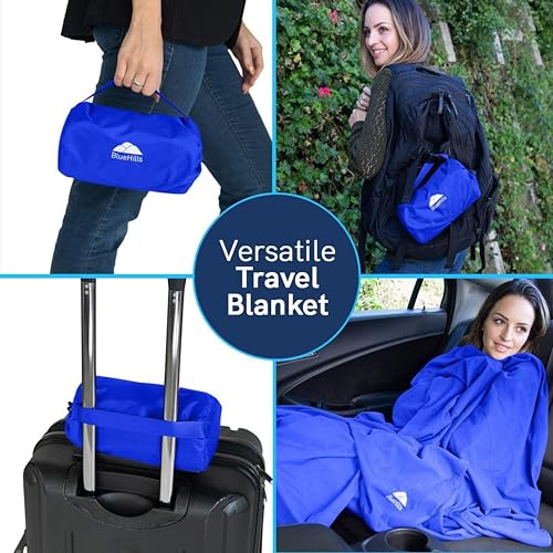 BlueHills Ultra Compact Travel Blanket Pillow in Portable Bag Case Premium Cozy Soft Compact Pack Large Blanket for Airplane Flight Layover Blue - Royal C005 - color: C005-royal
