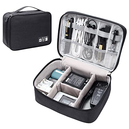 SELLYFELLY Electronics Organizer Travel Universal Cable Organizer Bag Waterproof Electronics Accessories Storage Cases for Cable, Charger, Phone, USB, SD Card, Hard Drives, Power Bank, Cords - color: Double-Black