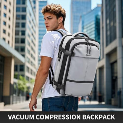 Travel Backpack with Vacuum System,60L Expandable Vacuum Backpack Travel with TSA Lock,17.3 inch Laptop Backpacks Vacpack Backpacks with Vacuum(Grey,Built-in Air Pump) - color: Grey