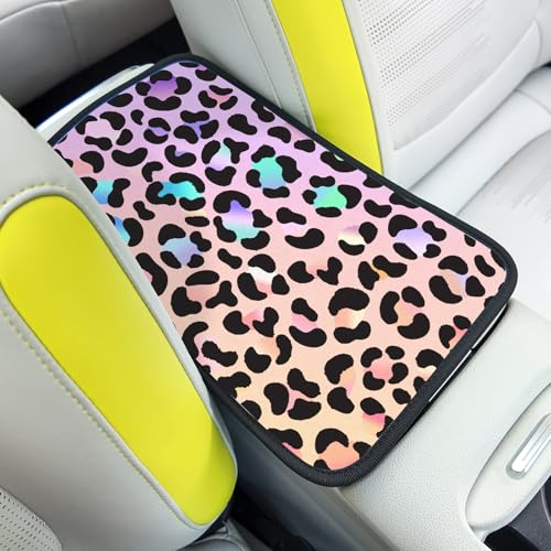 Pink Gradient Leopard Auto Center Console Pad,Car Armrest Pad Car Armrest Seat Box Cover Protector for Most Cars - color: Pink Gradient Leopard