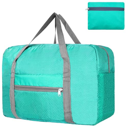 For Spirit Airlines Personal Item Bag 18x14x8 Foldable Carry on Bags for Airplanes Travel Duffel Bags for Women and Men - color: MintGreen, size: With Shoulder Strap
