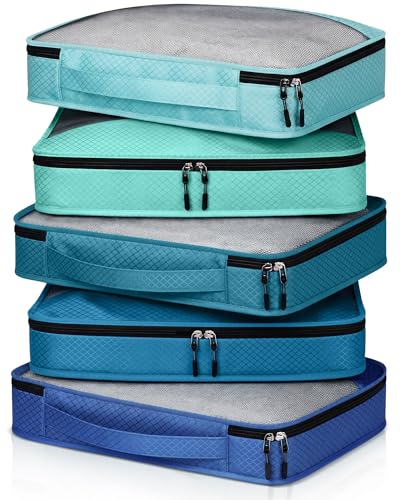 5 Pcs Packing Cubes for Suitcase Large Travel Cubes Carry on Luggage Organizer Bags for Clothes Accessories(L,Blue) - color: Blue, size: Large