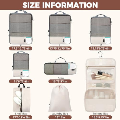 BAGAIL 4 Set/6 Set/8 Set Compression Packing Cubes Travel Accessories Expandable Packing Organizers (Half Mesh, 8-Beige) - color: 8-Beige, style: Half Mesh