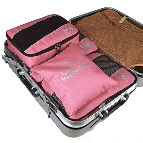 5 Set Packing Cubes for Travel Large Suitcase Luggage Organizer Bags Travel Accessories Vacation 4 Cubes 1 Laundry Pouch Bag - color: Pink