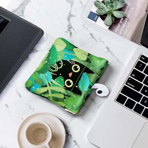 Travelambo Leather Squeeze Coin Purse Pouch Change Holder For Men & Women - color: Green Cat