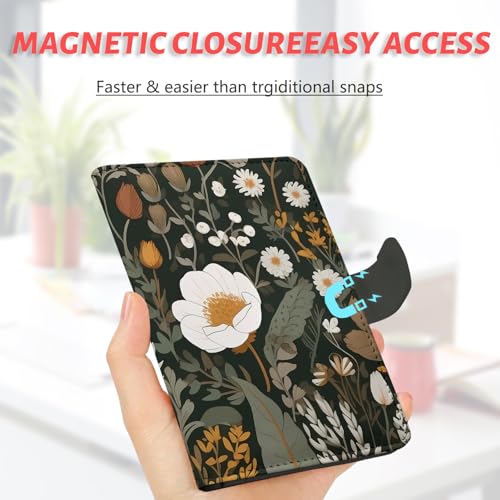 Passport Holder, Travel Wallet Cover with Pen Loop | Cute RFID Blocking Leather Case with Magnetic Closure for Travel Essentials-flower - color: Q-Bud