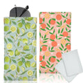 Glasses Case Soft, Eyeglass Cases for Women Portable Squeeze Top PU Leather 2 Pack Glasses Pouch with Cleaning Cloth - color: 2pcs Fruit Print