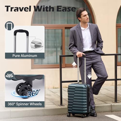 Coolife Luggage Sets, 3 Piece Hard Shell Suitcase Set with Spinner Wheels, Expandable Large Checked Luggage, Lightweight Rolling Carry On with TSA Lock Teal Blue - color: Teal blue, size: 3 Piece Set (20in/24in/28in)
