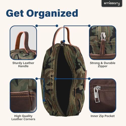 Emissary Leather & Canvas Dopp Kit - Men's Shaving & Toiletry Travel Bag, Small, Camo-Green - color: Camo-Green