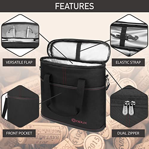 opux 3 Bottle Wine Carrier Tote, Insulated Leakproof Wine Cooler Bag, Wine Travel Bag Tote for Picnic BYOB Beach, Portable Wine Bottle Carrying Case, Gift for Wine Lover Women Men Christmas, Black - color: Black