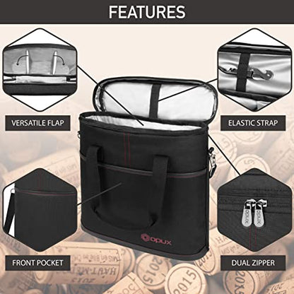 opux 3 Bottle Wine Carrier Tote, Insulated Leakproof Wine Cooler Bag, Wine Travel Bag Tote for Picnic BYOB Beach, Portable Wine Bottle Carrying Case, Gift for Wine Lover Women Men Christmas, Black - color: Black