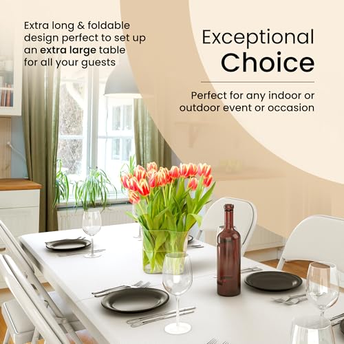 Our Modern Space 8 Feet Foldable Table with Built in Handle & Steel Legs | Heavy Duty Portable | Perfect for Party, Dining, Wedding, Events, Picnic Indoor, Outdoor, Camping, Utility, Temporary - color: White, size: 8 FT