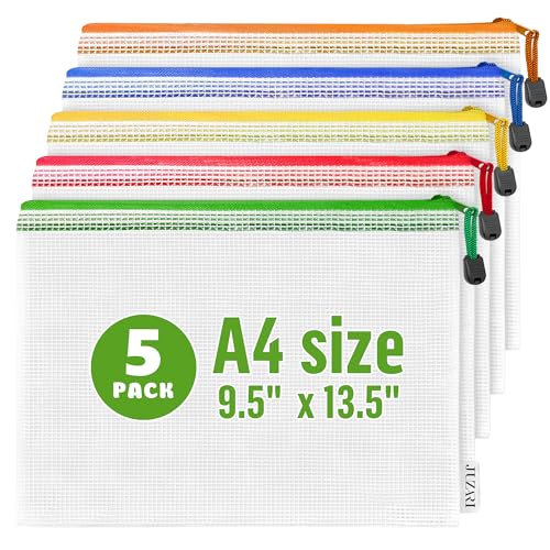 5 Pack Mesh Zipper Pouch Bags A4-13.5x9.5 in Plastic Zipper Pouches for Organizing - Document Bags with Zippers - Letter Size Zippered Pouches - Waterproof Document Pouch with Zippers - size: 5 Pack A4