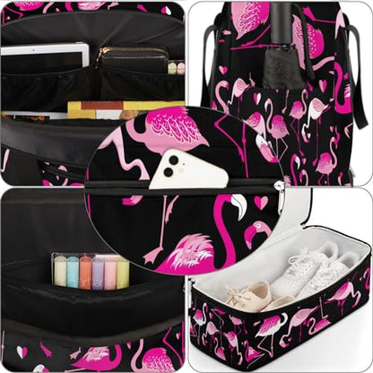 Travel Duffle Bags With Shoes Compartment for Women Men Animal Pink Flamingo Lightweigh Sports Tote Gym Bag Foldable Canvas Weekender Overnight Carry On Luggage Handle Bag - color: A05:Pink Flamingo