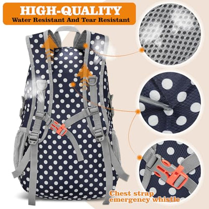 ZOMAKE Lightweight Packable Backpack 30L, Foldable Hiking Backpacks Water Resistant Compact Folding Daypack for Travel(Navy Blue,White polka dots) - color: Navy Blue,white Polka Dots