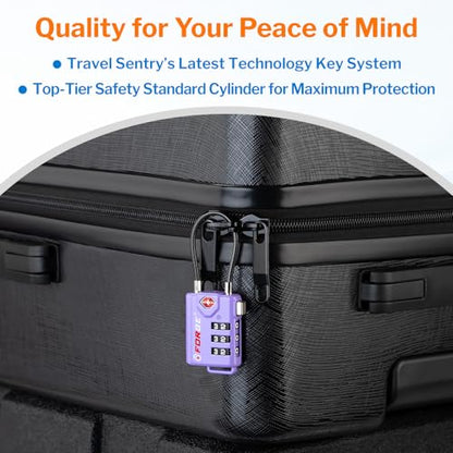 Forge TSA Approved Luggage Locks, Re-settable Combination with Alloy Body, Light Purple 2 PK, for Luggage, Suitcase, Backpack and More. - color: Purple 2 Pack