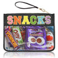 Snacks Bag Clear Chenille Varsity Letter Zipper Pouch Travel Makeup Bag Aesthetic Storage Organizer Pouches for Women with Glitter Patch Letters (Black-Snacks) - color: HS-SNACKS