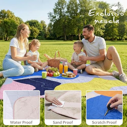 Exclusivo Mezcla Extra Large Waterproof Picnic Blankets 3 Layer, Sandproof and Foldable Outdoor Blanket for Beach Camping, Park and Travel - color: Abstract Yellow