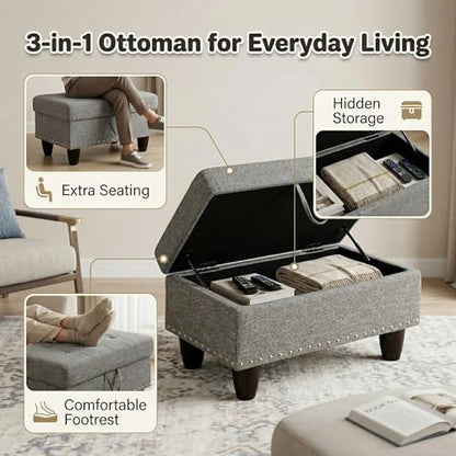 28.5 Inch Storage Ottoman Bench, Upholstered Ottoman with Hidden Storagefor Bedroom Living Room, End of Bed Foot Rest Stool, Dark Gray - color: Dark Gray