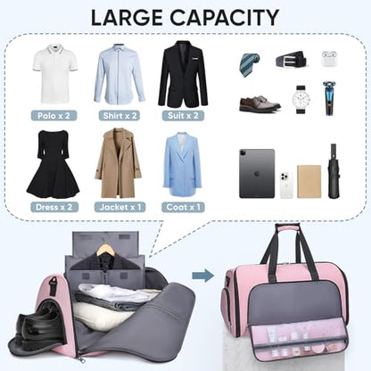 BALEINE Travel Garment Bag, Travel Suit Bag for Men, Water Resistant Carry on Garment Bag for Hanging Clothes, Garment Duffel Bag for Travel Business (Pink-Convertible) - color: Pink-Convertible