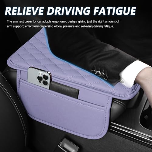 Stacool Upgraded Car Center Console Cover,Microfiber Leather Car Armrest Cover Cushion with 2 Storage Bags,Universal Car Armrest Storage Box (Purple) - color: Purple
