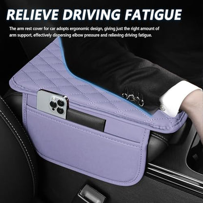 Stacool Upgraded Car Center Console Cover,Microfiber Leather Car Armrest Cover Cushion with 2 Storage Bags,Universal Car Armrest Storage Box (Purple) - color: Purple