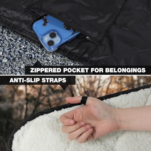 REDCAMP Large Warm Camping Blanket with Sherpa Lining, Cold Weather Warm Outdoor Blanket Waterproof and Windproof for Camping Stadium, Machine Washable 59"x79" White - color: 59"x 79" White