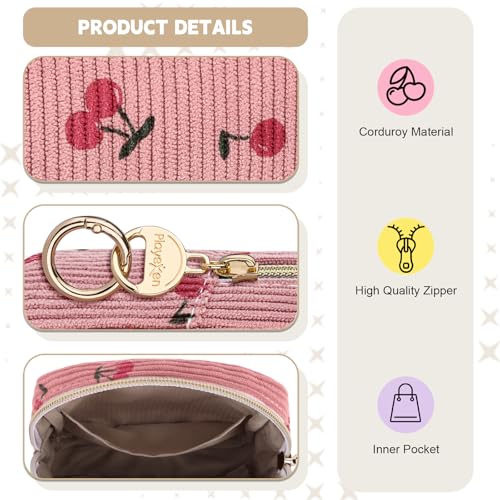 Period Bag for Teen Girls, Corduroy Cherrys Sanitary Napkin Storage Bag, Cute Menstrual Pad Pouch Tampon Holder for Purse (Cherry-Black) - color: Cherry-Black