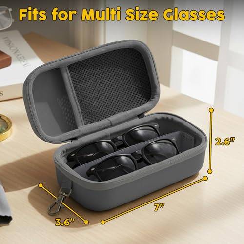 Double Eyeglasses Case,Hard Shell Glasses Case Travel Sunglasses Organizer with Adjustable Slot & Clip for Men Women - color: Grey