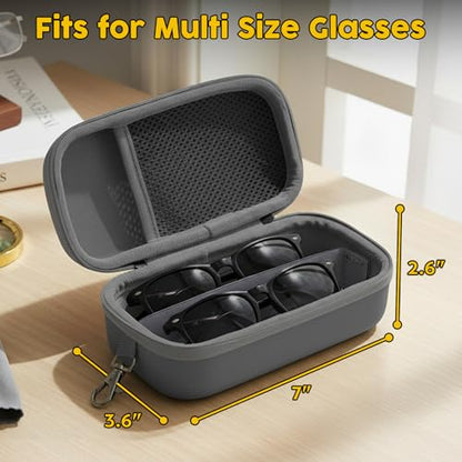 Double Eyeglasses Case,Hard Shell Glasses Case Travel Sunglasses Organizer with Adjustable Slot & Clip for Men Women - color: Grey