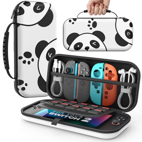 MoKo Carrying Case for Nintendo Switch 2(2025), Protective Hard Shell Portable Travel Carry Case Pouch holds 10 Cartridges with Pockets for Switch 2 Accessories and Games, Cute Panda - color: cute panda