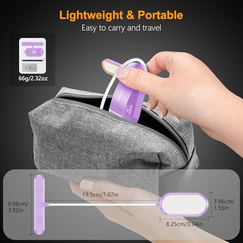 Gritin Rechargeable Book Light for Reading in Bed with 19 LED &Memory Function-Eye Caring 3 Color Temperatures,5 Brightness Levels,90 Hrs Runtime Flexible Goose Neck Clip on Light-Purple - color: Purple
