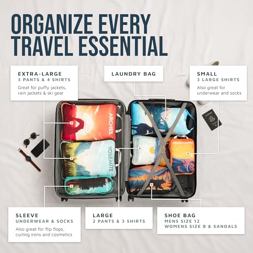 Large Compression Packing Cubes for Travel-Packing Cube Luggage Organizers 7 Piece Set for Checked Luggage-Ultralight, Expandable/Compression Bags by TRIPPED Travel Gear (National Parks) - color: National Parks