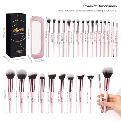 25PCS Makeup Brushes Set with Travel Case, Professional Makeup Brush Kit for Foundation, Concealer, Powder, Eyeshadow & Blush, Essential Cosmetic Tools, Portable Travel Gift Set (Pink) - color: 25 PCS-Pink