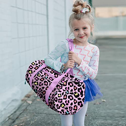 Choco Mocha Kids Duffle Bag, Girls Cheetah Weekender Overnight Bags for Little Girl Dance Bag Ages 6-8, Pink - color: Cheetah-Pink
