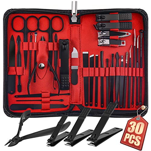 WOAMA 30-Piece Manicure Set Pedicure Kit Professional Nail Clipper Set Stainless Steel Manicure Kit Nail Kit for Women Men - Black - color: Black