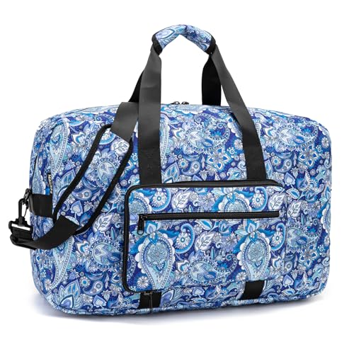 F.FETIVIN Weekender Bag Carry On Travel Duffle Bag Medium Overnight Bag for Women (Blue Paisley) - color: 11-Blue Paisley