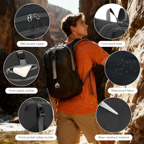 15L Small Hiking Backpack for Men Women Lightweight Packable Backpack Foldable Casual Daypack for Camping Travel Outdoor, Black - color: Black