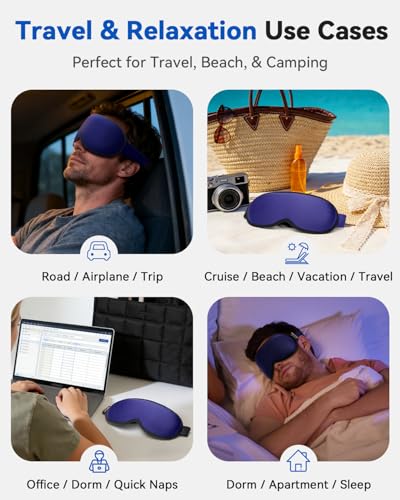 Weighted Blackout Sleep Mask, 3D Contoured Zero Eye Pressure, Lash-Friendly Deep Eye Cups, Adjustable Slide Buckle Strap, Spring Break & Beach Vacation Essential, Summer Travel Sleep Mask (Navy Blue) - color: Navy Blue