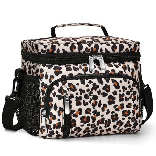 Insulated Lunch Bag for Men & Women, 9L Leakproof Lunch Box Soft Cooler Tote with 5 Pockets, 600D Oxford, EVA Lining, Adjustable Strap for Work, Picnic, Beach&Travel-Leopard Print - color: Leopard Print, size: Single