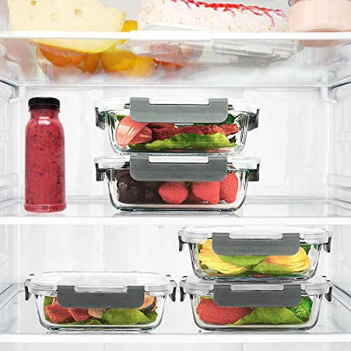 M MCIRCO 10-Pack,22 Oz Glass Meal Prep Containers,Glass Food Storage Containers with lids,Lunch Containers,Microwave, Oven, Freezer and Dishwasher (Gray) - color: gray