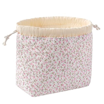 uekeboag Cotton Quilted Seersucker Makeup Bag with Canvas Lining,Coquette Aesthetic Cute Travel Toiletry Bag,Drawstring Gift Bag for Women and Girls（Pinkfloral） - color: Pinkfloral