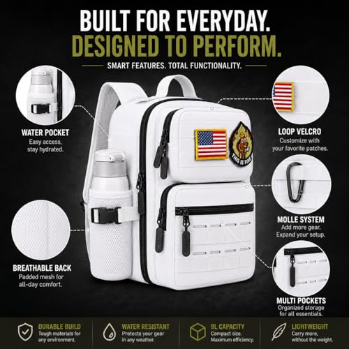 9L Mini Tactical Backpack for Men Women,Small Military Tactical Backpack for Gym,Hiking,Camping,Cycling (White) - color: Upgrade White