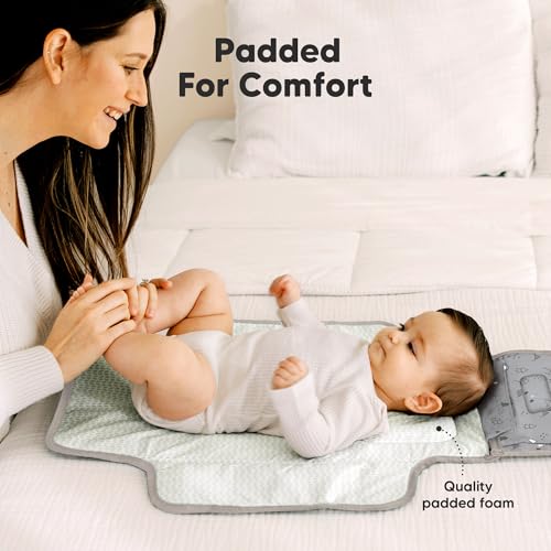 KeaBabies Portable Diaper Changing Pad, Travel, Car - Large Waterproof Baby Changing Mat, Wipeable, Padded, On The Go Travel Diaper Clutch Bag, Easy to Use Pockets for Newborn Essentials (Woodland) - color: Woodland